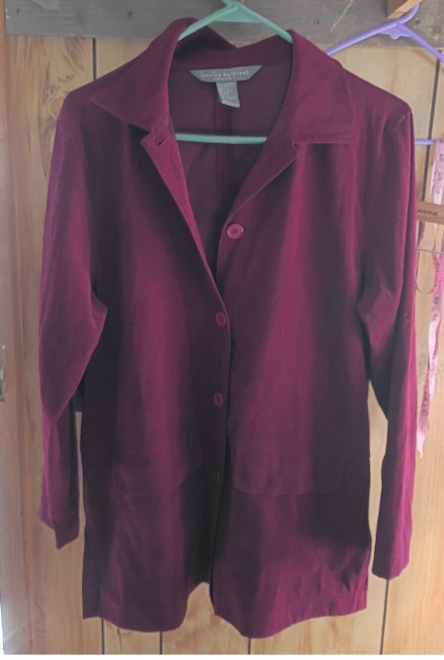 Vintage 90s Burgundy Faux Suede Shacket Small Longline Button Front Minimalist